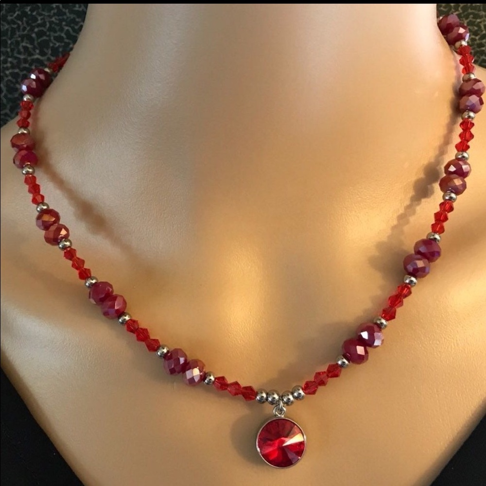 Artisan Swarovski Ruby Crystal Necklace